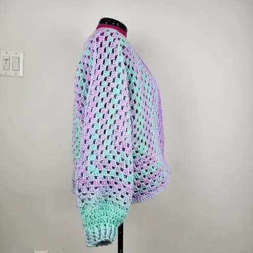New Handmade Crochet Cardigan Open Front Sweater Premium Acrylic OS Purple Size undefined