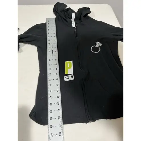 Woman’s In Your Face Apparel Black Medium zip Up Hoodie Rhinestone Bride
