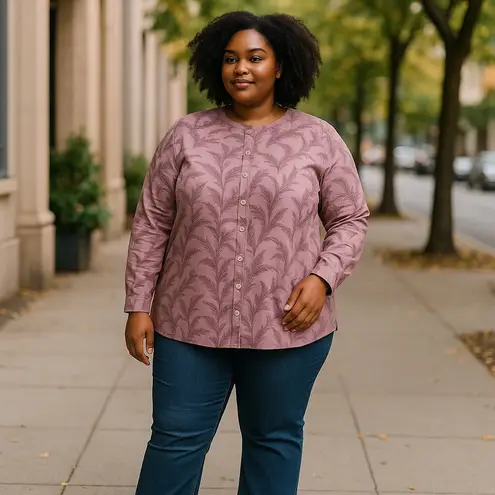 Duluth Trading Co Womens Blouse Sz 2X Wrinklefighter Tunic Purple Feather NEW