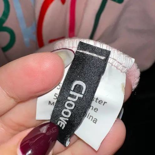 Merry & Bright Christmas Pink Velour Sweatshirt Size M