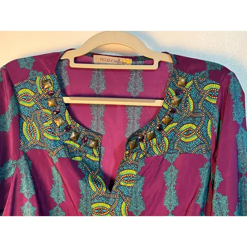 Fig and Flower Blouse Small Purple Indie Boho Rhinestones Dressy Artsy