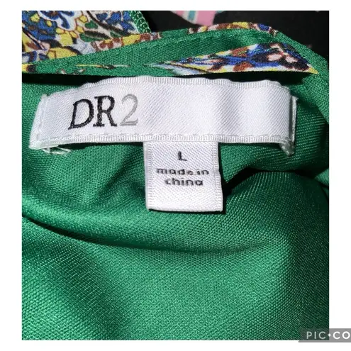 DR2 Green & Blue Paisley Short Sleeve Double V Above Knee Casual Chiffon Dress L Size L