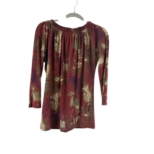 Daisy Fuentes Women's Long Sleeve Tee S Red Gold Tie-Dye