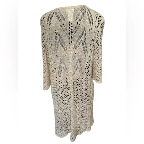 kim rogers  Plus Size Cream Open Knit Boho Hippie Casual Longline Cardigan Top