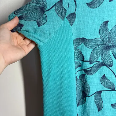 Beyond Capri Dress Women L Blue Black Floral Linen Lagenlook Coastal Vacation Size L