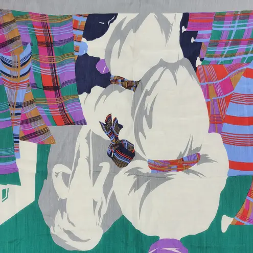 VTG Daniel Hechter Silk Scarf 30" Square Green Plaid Elephant Hand Rolled