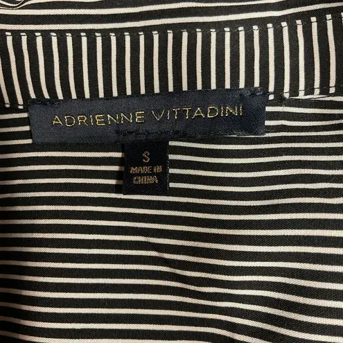 Adrienne Vittadini Button Up Shirt Black White Striped Long Tab Sleeve Size S