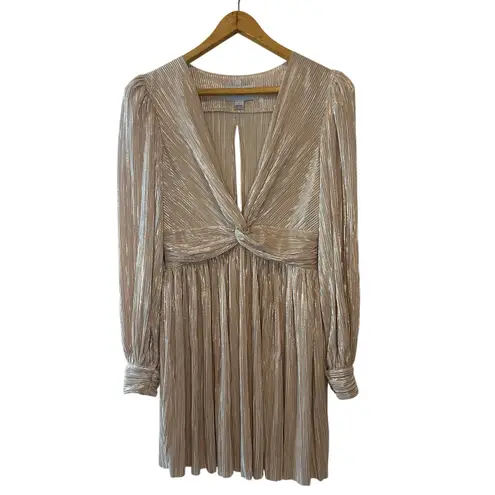Sabina Musayev Adi Pearl Blush Metallic Pleated Mini Dress Size L Gold Size L