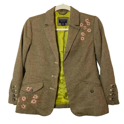 American Eagle  Outfitters Womens‎ Brown Floral Tweed Embroidered Blazer Size M