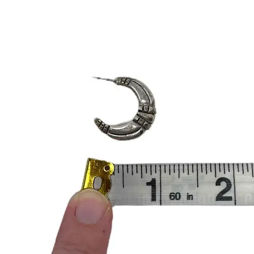 Premier Designs Vintage Signed Ornate Antiqued Hoop Post Earrings Silver Tone