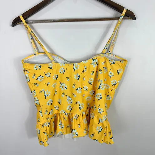 SeaFancy Tankini Swim Top XL Yellow Floral Peplum Cottagecore Coquette Bikini