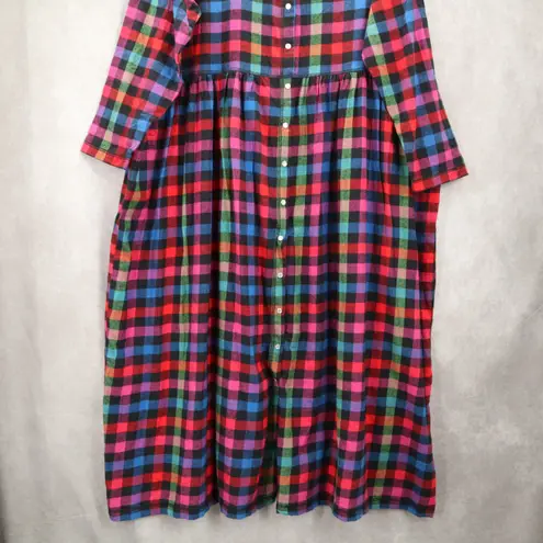 Plaid Buffalo Maxi Flannel Granny Cottage Pearl Snap Electric VTG Y2K Dress 1X Red