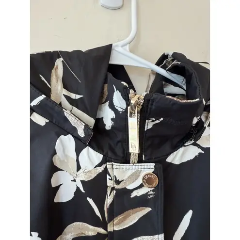Dennis Basso Dennis By Black/gold Ivory Floral Hooded Lightweight Coat Size M