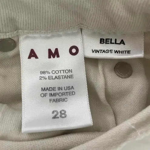 AMO Bella Jeans Denim Frayed Hem High Rise Vintage White Cream Women’s Size 28
