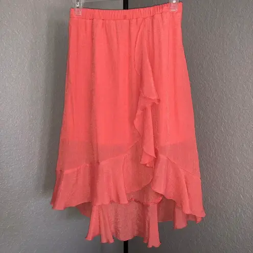 A Byer A. Byer Ruffle Trim Semi Sheer Midi Chiffon High Low Skirt size Small