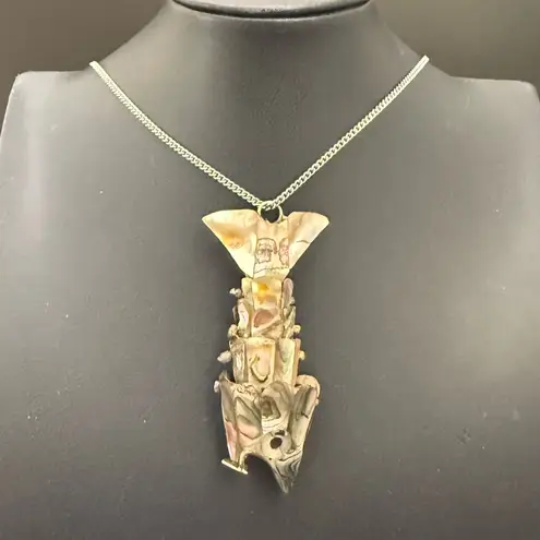 Vintage 60s Sterling Silver Abalone Shell Articulated Fish Bottle Opener Pendant