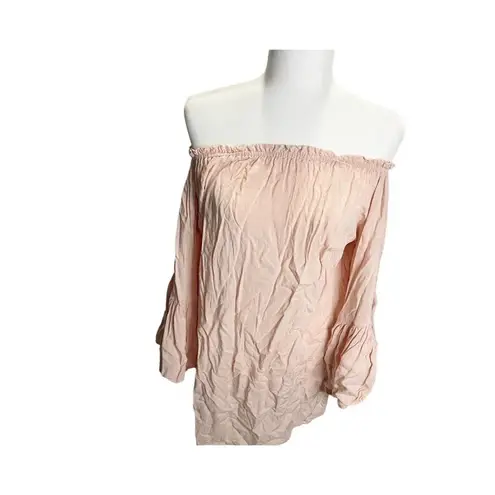 Black Bead Pink Boho Mini Shift Dress M Bell Sleeve Off The Shoulder