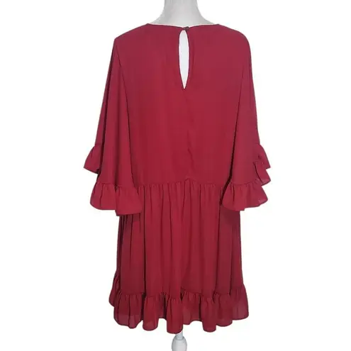 CARAMELA Red Ruffle Trim Mini Dress Size Small Oversized Red Mini Dress