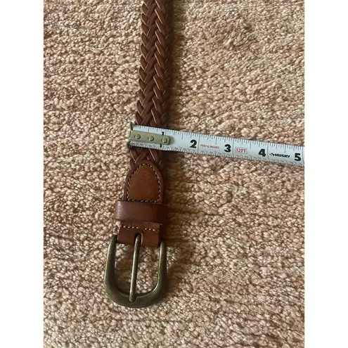 Vintage Woven Brown Leather Belt Brass Buckle 42” Unisex Boho Rustic Style Brown