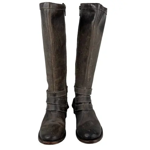 FREEBIRD by Steven Irish Tall Leather Riding Boots Triple Buckle Strap 6 Brown