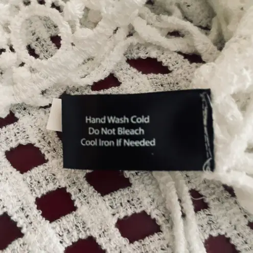 Boston Proper Crochet Fringe Poncho Top S/M White Open Weave Boho Beach Coverup Size M