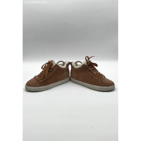 J/SLIDES Brown Leslie Shearling Trim Suede Leather Mid Top Sneakers