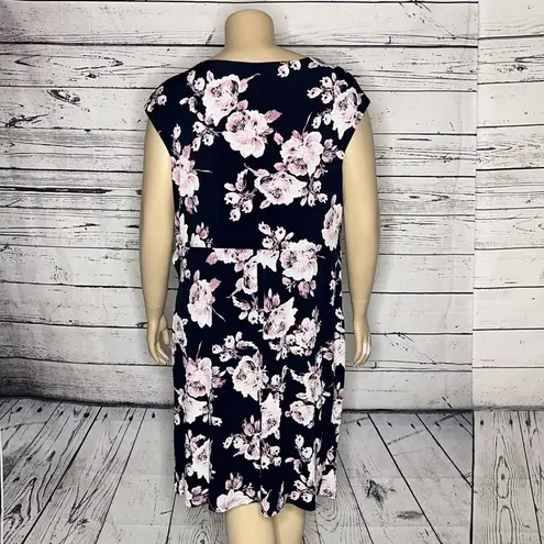 Connected Apparel NWT Size 24W Navy Blue & Purple Floral Print Sheath Dress