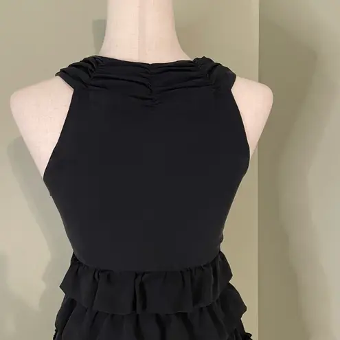 Kensie Pretty 100% Silk Little Black Dress Tiered Ruffles Sleeveless Racerback