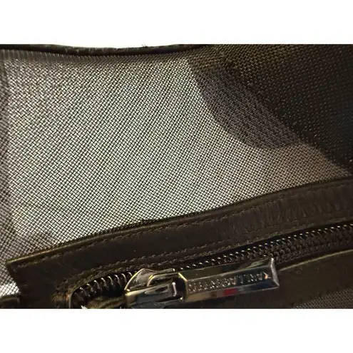 Karl Lagerfeld Womens 5 Black Paris Mesh Rhinestone Leather Zipper High Heels