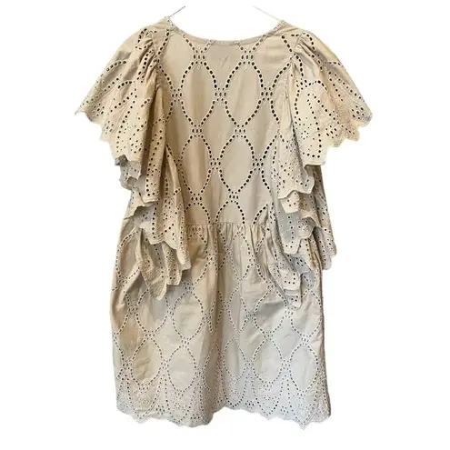 MUNTHE Hico Eyelet Ruffle Sleeve Cotton Shift Dress (10/US, 42/EU) White