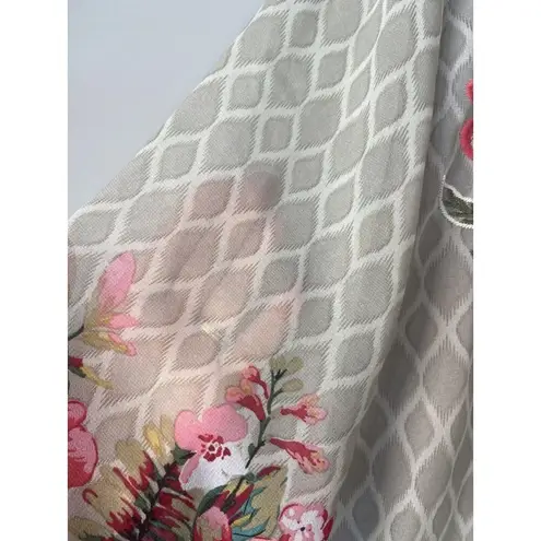 Limelight Embroidered Beige Short Silk Kurti Tunic Dress L Floral Tropical Light