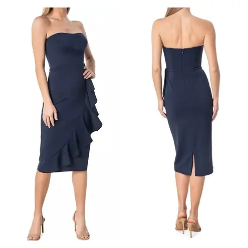 Dress the Population Liv Ruffled Midi Dress Navy M