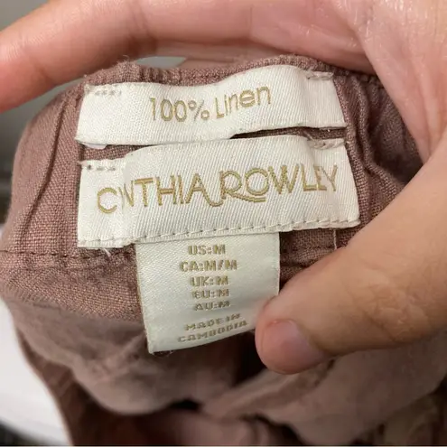 Cynthia Rowley  100% Linen Brown/Tan Lounge Drawstring Joggers Size Medium