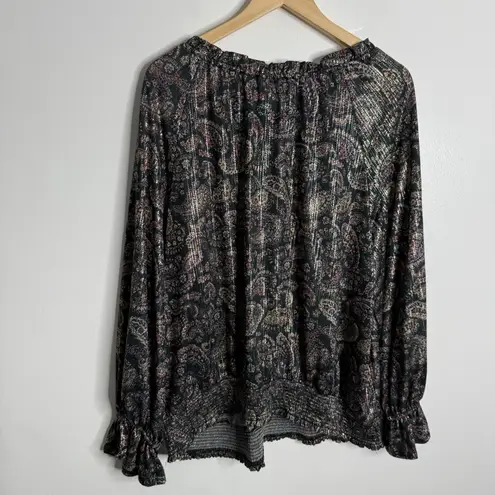 Democracy NWOT Paisley Print Metallic Long Slevees Elasticized Blouse Size 2X