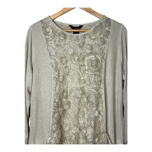 Ali Miles Womens Boho Tunic Top Size Large Beige 3/4 Sleeve Lace Knit Pockets Tan