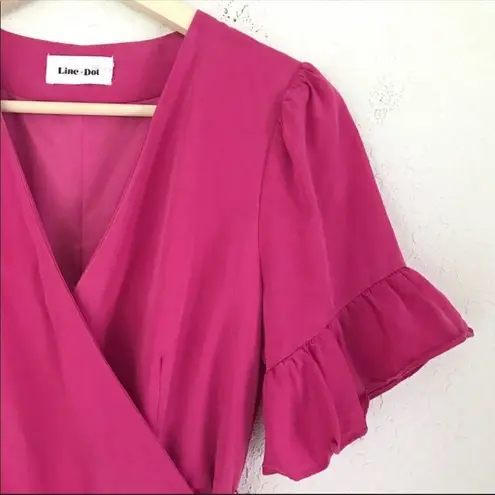 Line and Dot Cherie Mini Wrap Dress Ruffle V-Neck Short Sleeve Fuchsia Pink Medium
