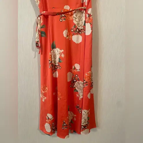 INC International Concepts Women’s Side Tie Wrap Dress Floral Satin Size Large Orange