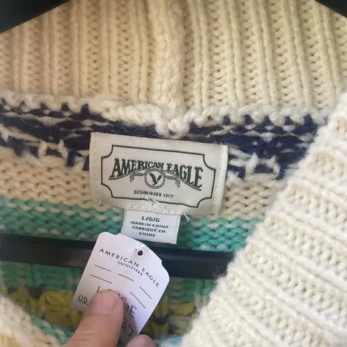 American Eagle  size Large fair isle oversized relaxed sweater ivory turquoise