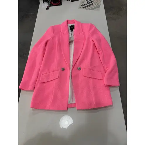 River Island New NWT Women's Neon Pink Boucle Blazer UK 6 Textured Rhinestone