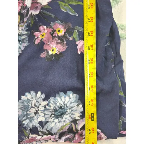 Bohemian Collective Navy Floral Wide Leg Jumpsuit Smocked Bodice Belted Size S Blue