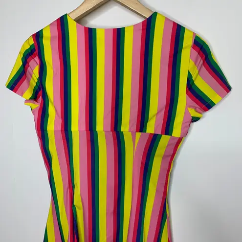 STAUD Alice Tie-front Striped Stretch-cotton Poplin Dress In Pink Stripe