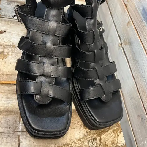 ASOS  Design Black Platform Gladiator Sandals Chunky Block Heel Y2K Grunge Sz 10
