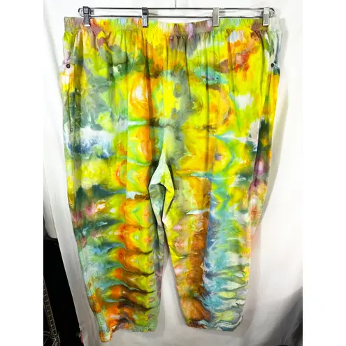 Mainstreet Blues Plus Size 36T Pants Handmade Tie Dye Elastic Yellow Green 1081