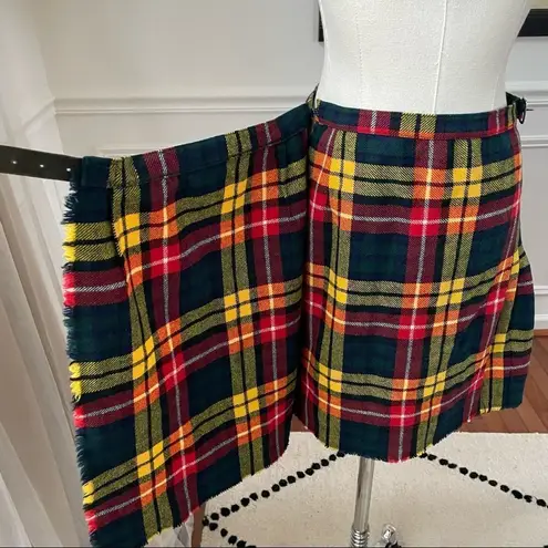 Bermuda Vintage Browns of  Wool Plaid Wrap Pleat Mini Skirt Buckle S