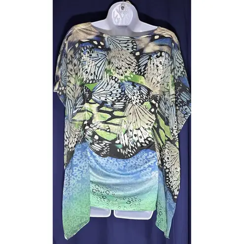 Style & Co. Women's Boho Top Sz PL Animal Print Batwing Bedazzled Blouse SizeM Size M