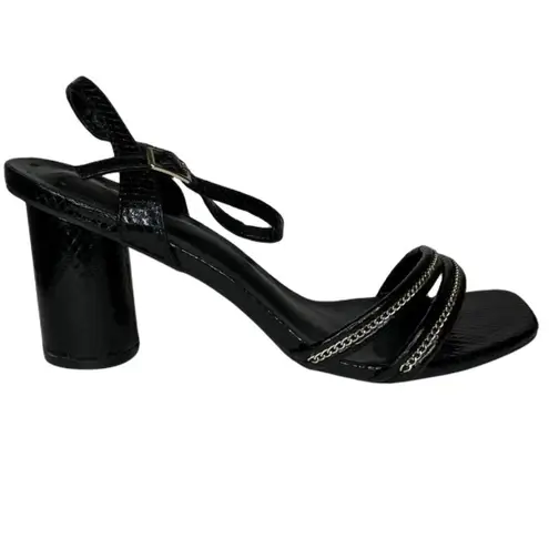 London Fog Elaina Black and Gold Strappy Mid Chunky Heel Size 11 Event Summer