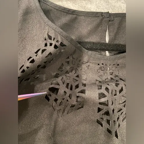 Bebop  Size M Black Silky Laser Cutout Cap Sleeve Shorts Romper Elastic Waist