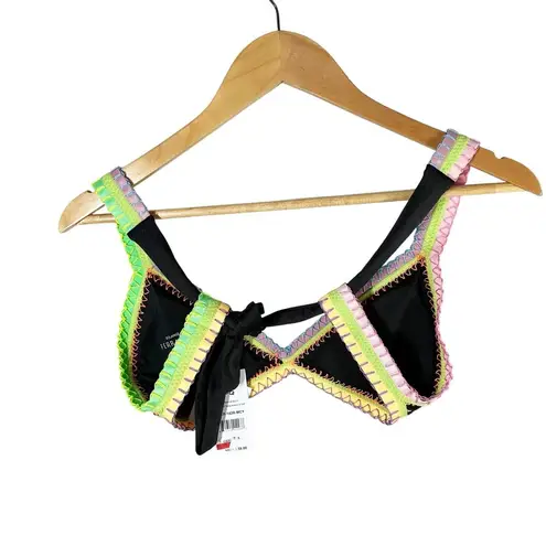 PQ Swim Platinum Black Pearl Crochet Trim Tri Top Size Large