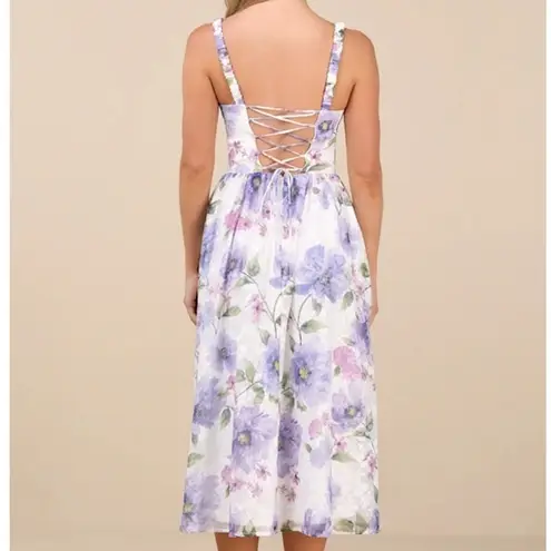 Lulus NWOT Hillela Ivory Purple Floral Ruffled Lace