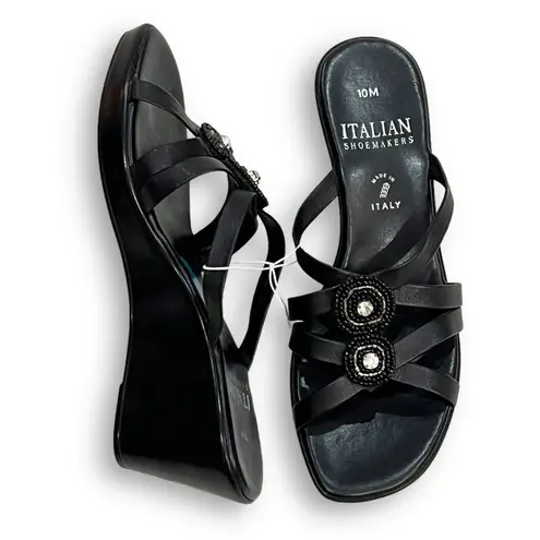 Italian Shoemakers Whitney Black Embellished Wedge Sandal Sz 10